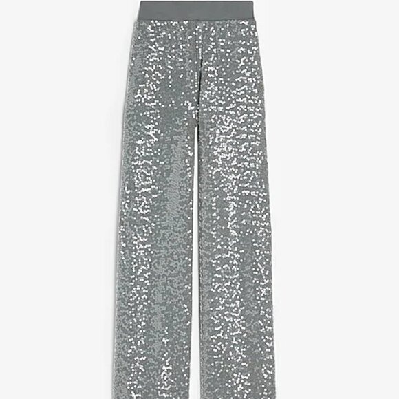 Silver Sequins High Waist Wide Leg Pant in Heather Gray NWT - Picture 2 of 5